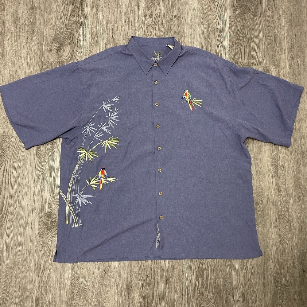 Bamboo Cay Shirt Mens 3XL Blue Embroidered Bamboo Tropical Vacation Resort Hawai